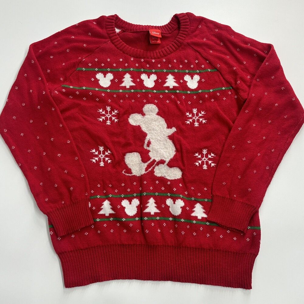Disney Red Mickey Mouse Christmas Snowflake Sweater Size Large
